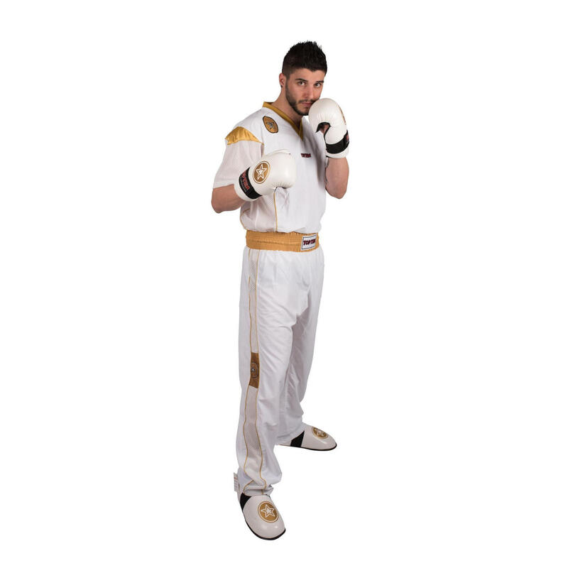 Uniformă Kickboxing „Star Edition”, aprobat WAKO, Top Ten, Alb-Auriu, 140 cm