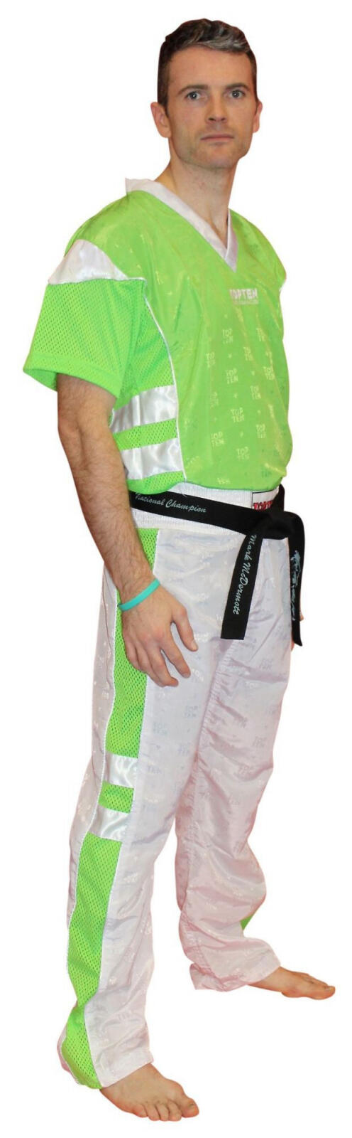 Uniformă Kickboxing NEON Limited, aprobat WAKO, Top Ten, Alb-Verde, 190 cm