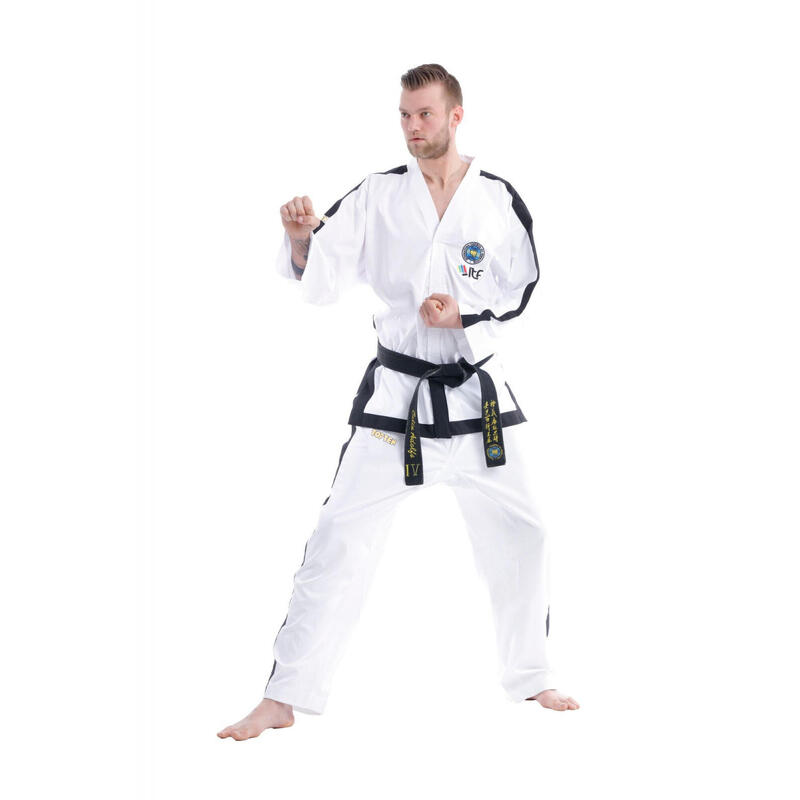 Dobok Instructor, Premium Gold, aprobat ITF, Top Ten, Alb, 4-6 Dan, 170 cm