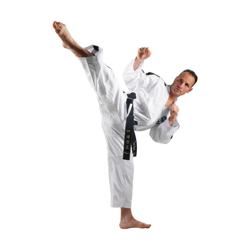 Dobok Instructor, Premium Gold, aprobat ITF, Top Ten, Alb, 4-6 Dan, 200 cm