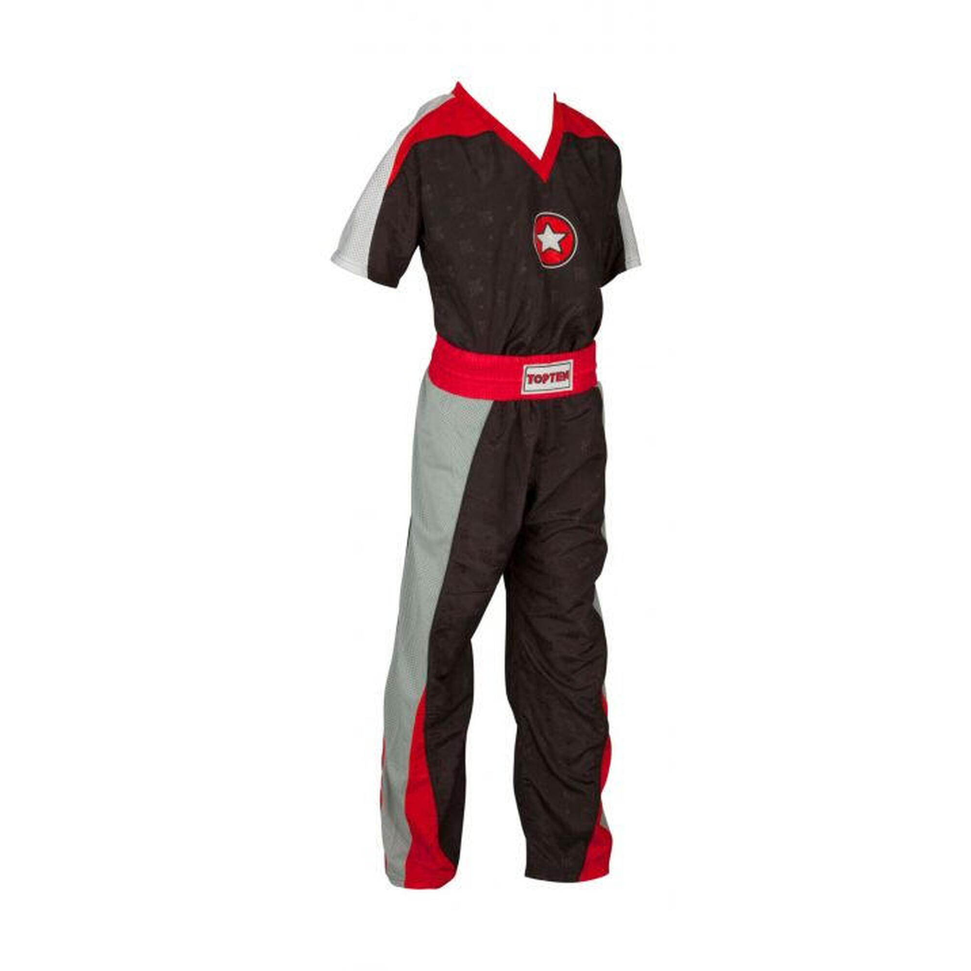 Uniforma Kickboxing „Star”, aprobat WAKO, Top Ten, Negru-Rosu, 160 cm