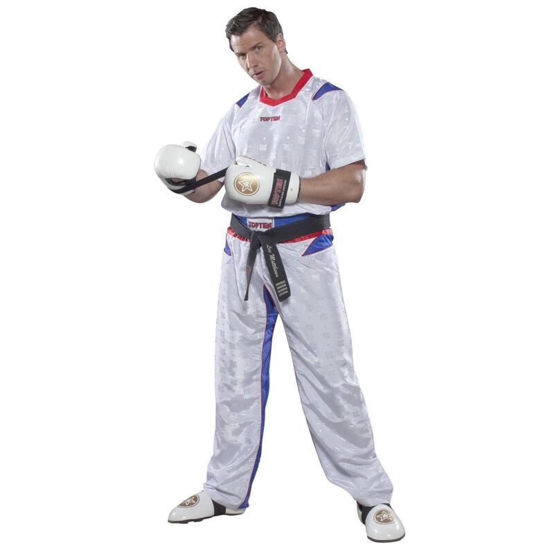 Uniforma Kickboxing "TTM", aprobat WAKO, Top Ten, Alb-Albastru, 140 cm