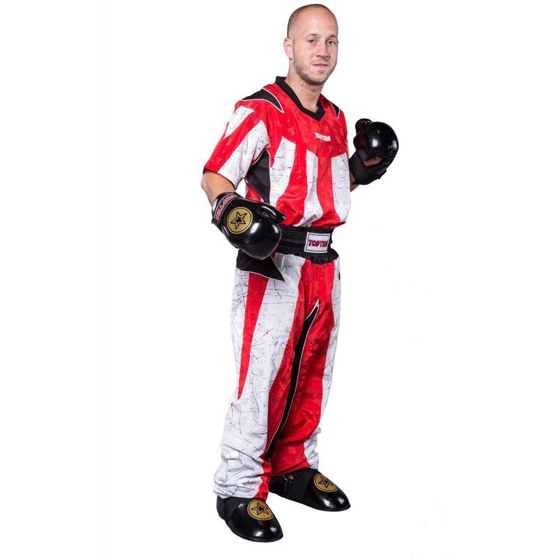 Uniforma Kickboxing „Sunrise”, aprobat WAKO, Top Ten, Alb-Rosu, 170cm