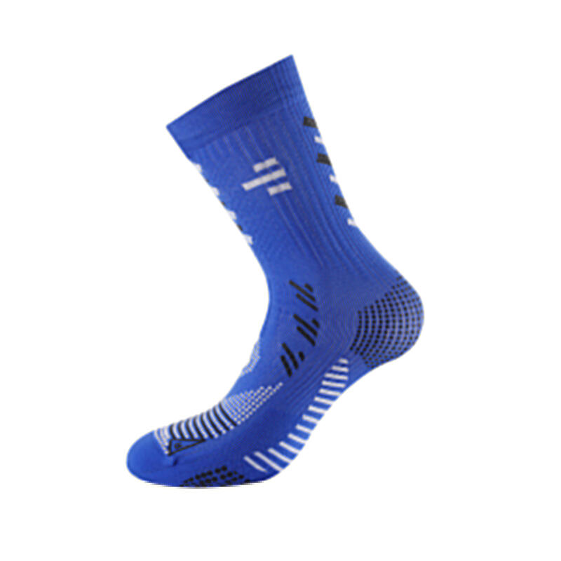 Chaussettes de football antidérapantes bleues.