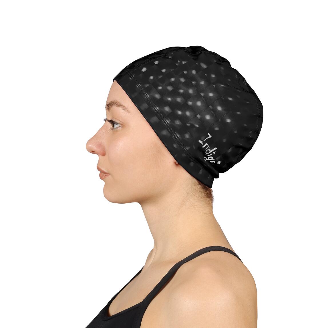 Gorro de Natación Tejido Engomado con Efecto 3D INDIGO Negro 2/3