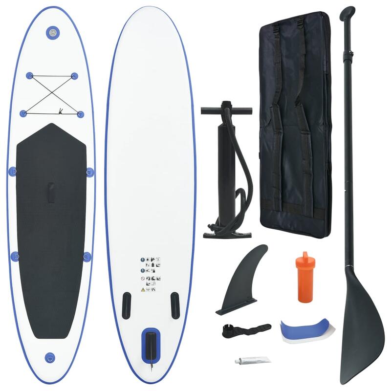 Conjunto prancha de paddle SUP insuflável azul e branco