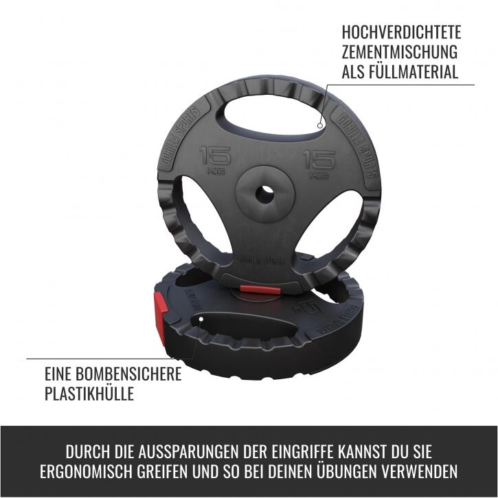 Gorilla Sports Halterschijven Set - 2 x 15 kg - Gripper Kunststof - 30 mm - 5/7