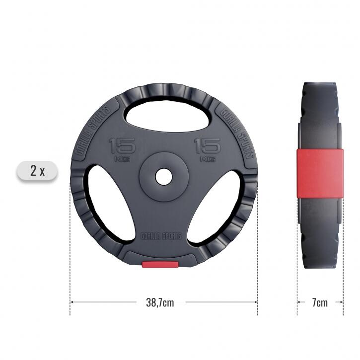 Gorilla Sports Halterschijven Set - 2 x 15 kg - Gripper Kunststof - 30 mm - 6/7