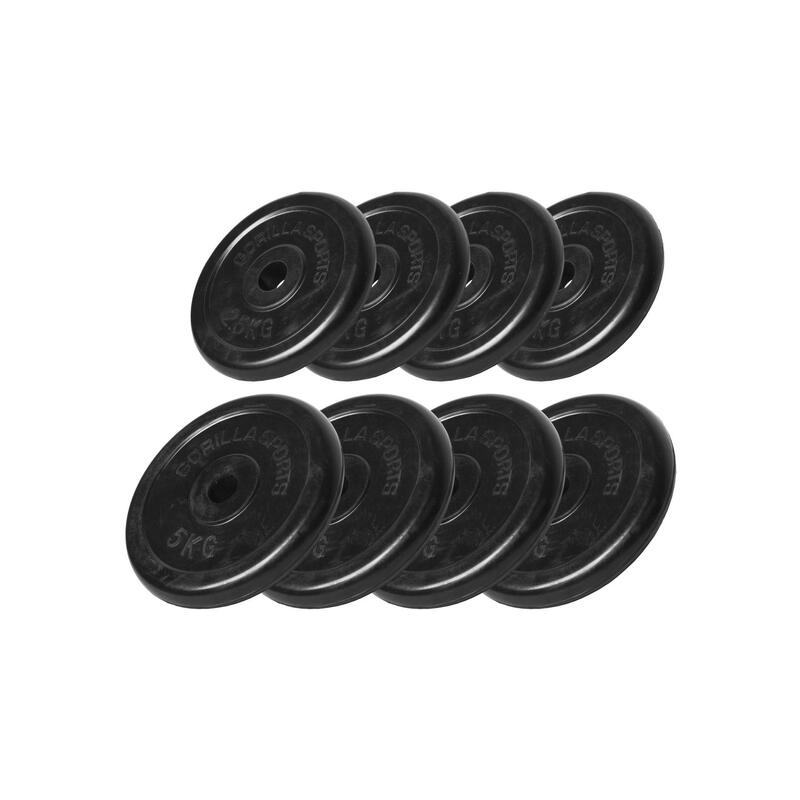 Halterschijven set 30 kg - 4 x 2,5 en 4 x 5 kg - Gietijzer - Rubber - 30 mm