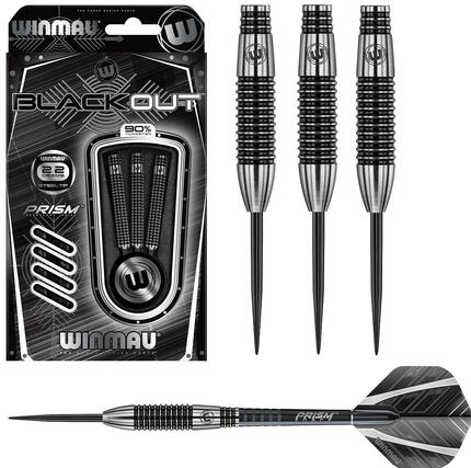 Fléchettes Winmau Blackout 24 g 90% tungstène noir, profil Torpedo