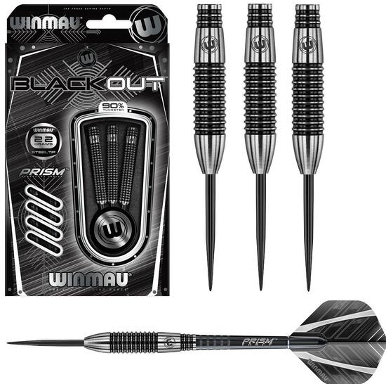 Fléchettes Winmau Blackout 24 g 90% tungstène noir, profil Torpedo