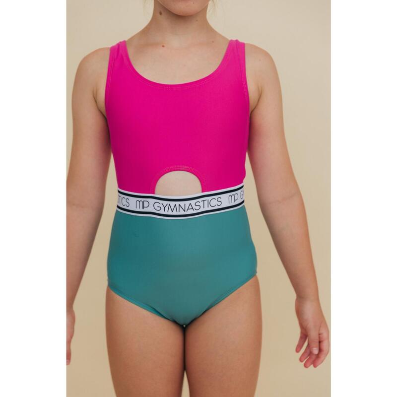 Maillot de Ginástica Bold Rosa e Azul Teal Menina