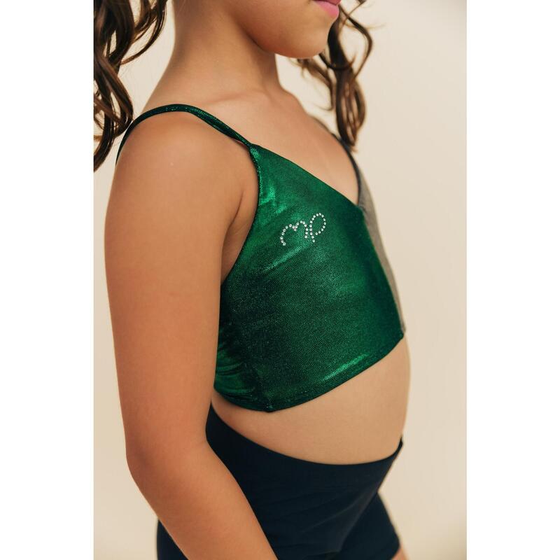 Top da ginnastica Swirl per bambina Verde e grigio lucido