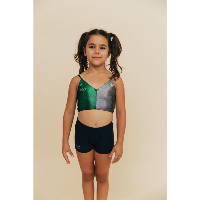 Top da ginnastica Swirl per bambina Verde e grigio lucido