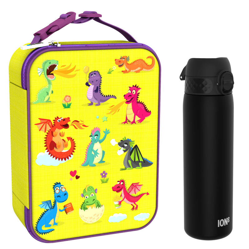 Zestaw śniadaniowy do szkoły ION8 Dragons. Lunchbag i bidon 500ml z RECYCLON