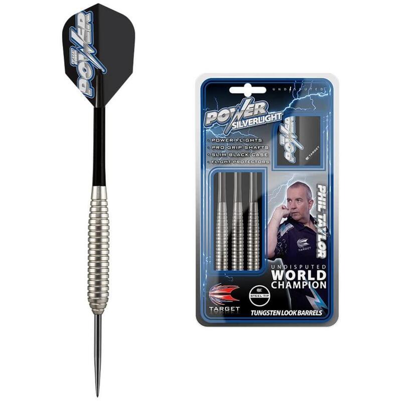 Phil Taylor Brass Silverlight Ringed Steel Tip Darts by Target