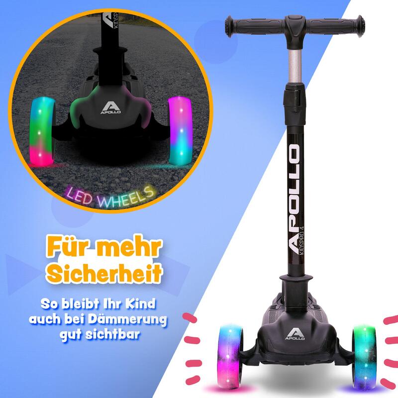 Kinderscooter - KidsPro4 - klappbarer LED 3-Rad-Roller