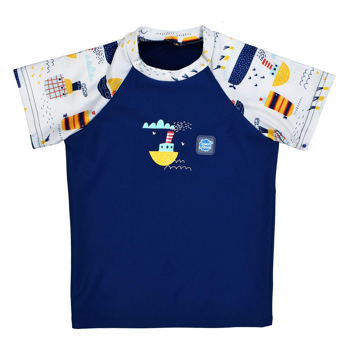 SPLASH ABOUT Splash About Kids Short Sleeve Rash Top, Tug Boats