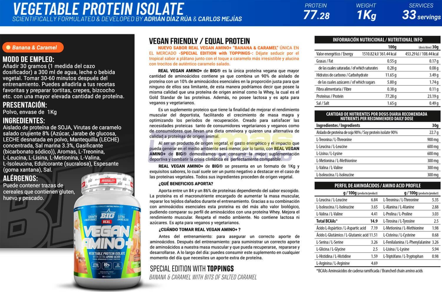 Real Vegan Amino+ - 1Kg Plátano y Trozos de Caramelo Salado BIG 4/4