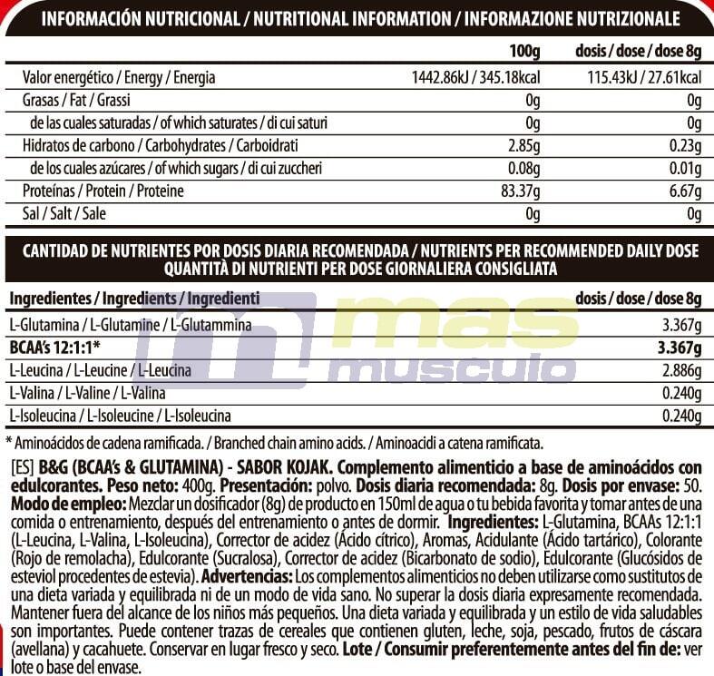 B&G Kojak (BCAA 12:1:1 + Glutamina) Edición Limitada - 400g Fiesta Kojak BIG 5/5