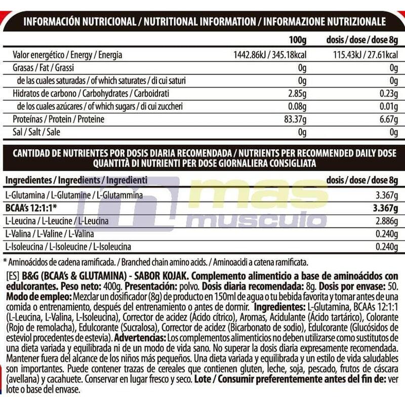 BIG - B&G - BCAAS 12:1:1 Com Glutamina x 400 g