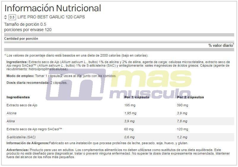 LIFE PRO BEST GARLIC 120 CAPS - Ajo para Circulación y Presión Arterial 5/5