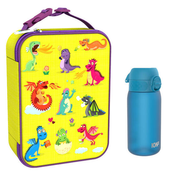 Dziecięcy zestaw śniadaniowy ION8 Dragons. Lunchbag i bidon 400ml z RECYCLON