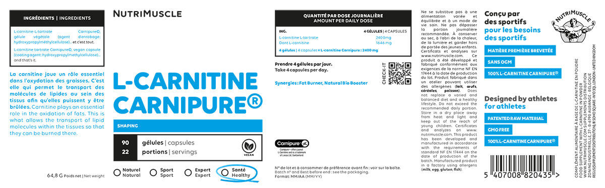 L-Carnitine - Carnitine Carnipure® - 90 Gélules 6/6
