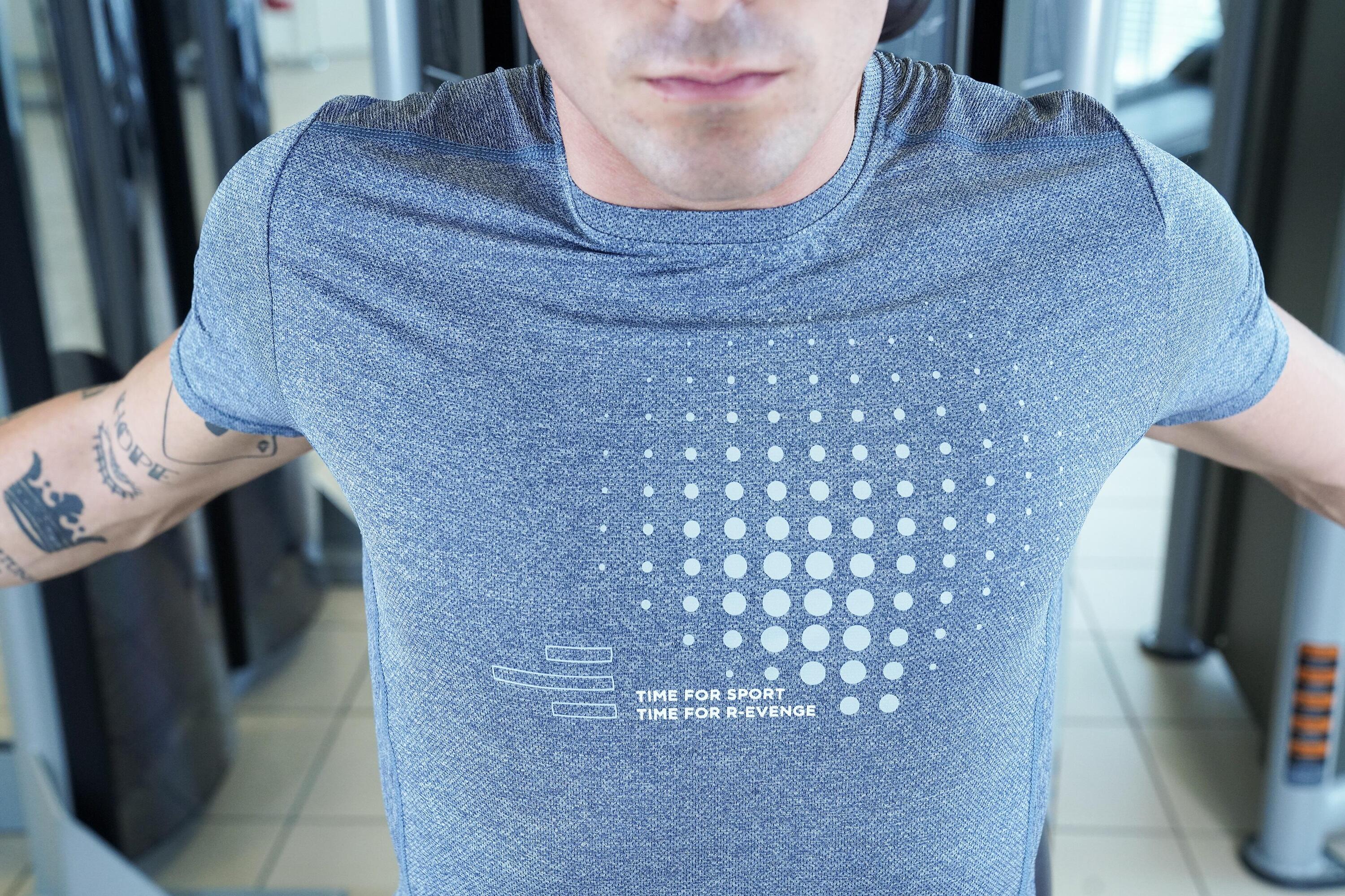 T-shirt technique homme manches courtes  Fitness Running Cardio Melange Blue 5/6