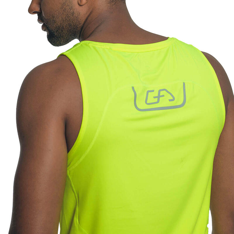 Men Printed Wicking Anti-Odor Running Sports Vest Tank Top Singlet - Lime Yellow