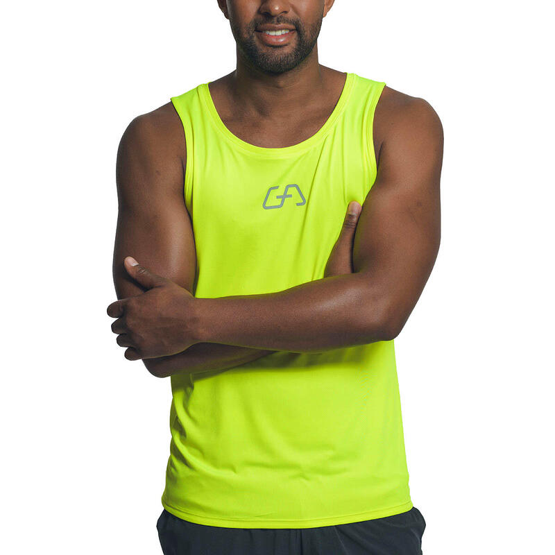 Men Printed Wicking Anti-Odor Running Sports Vest Tank Top Singlet - Lime Yellow