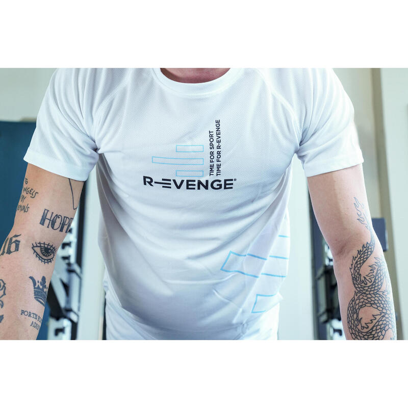 Tricou alb Fitness Running Cardio cu mânecă scurtă pentru bărbați