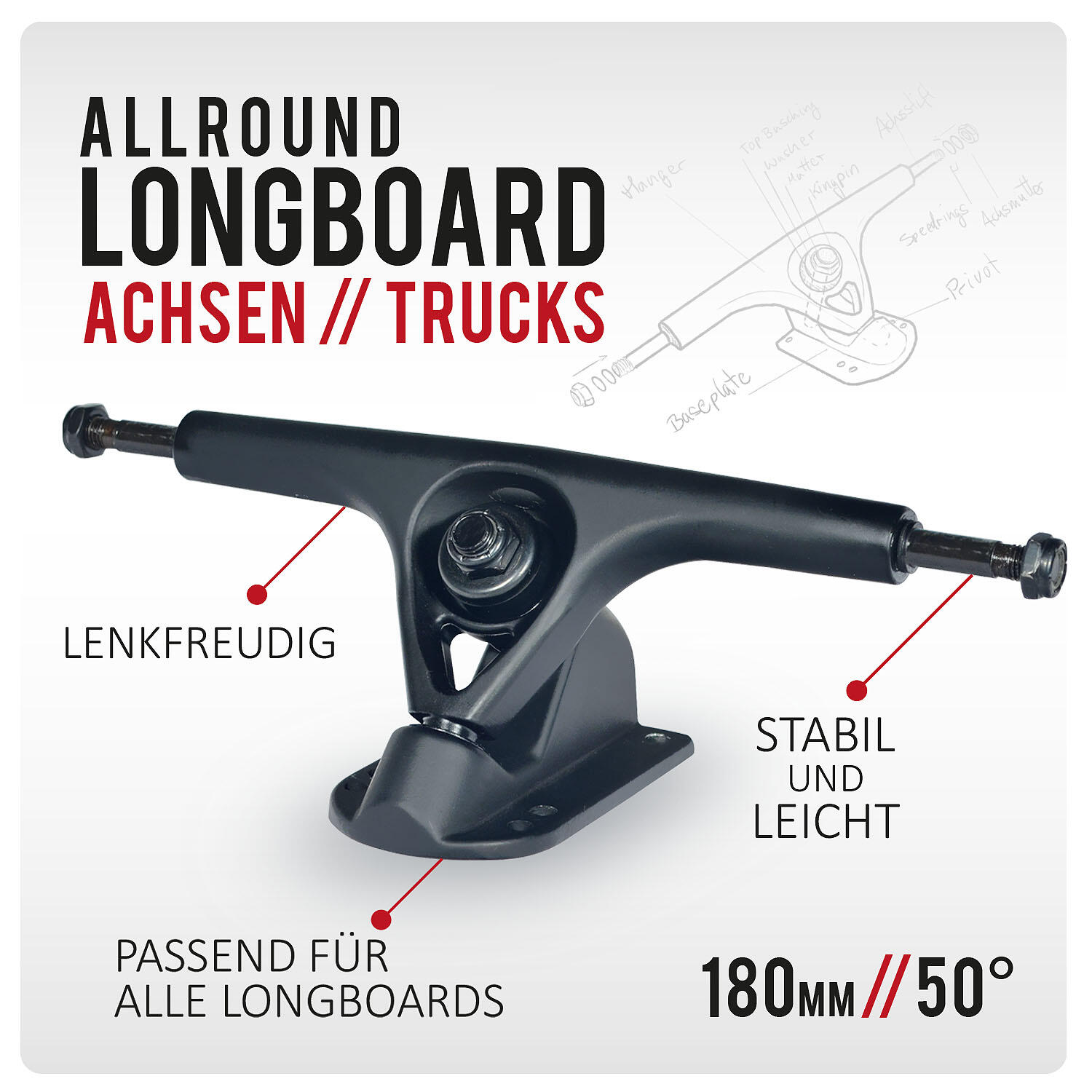 Longboard Achsen Allround // 2er Set schwarz matt 2/7