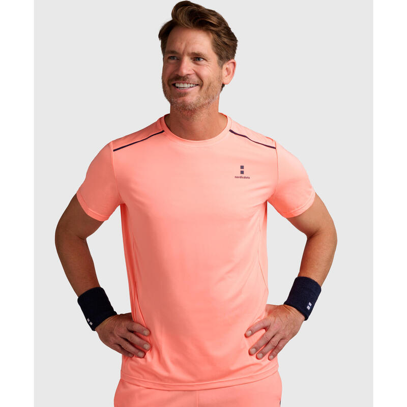 Performance Tennis/Padel T-shirt Heren Melon/Marineblauw
