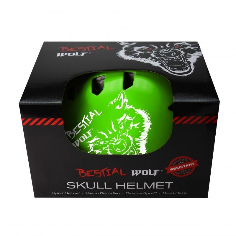 SKULLGREENB CASCO  BESTIAL WOLF UNIVERSALE COLORE VERDE SATINATO