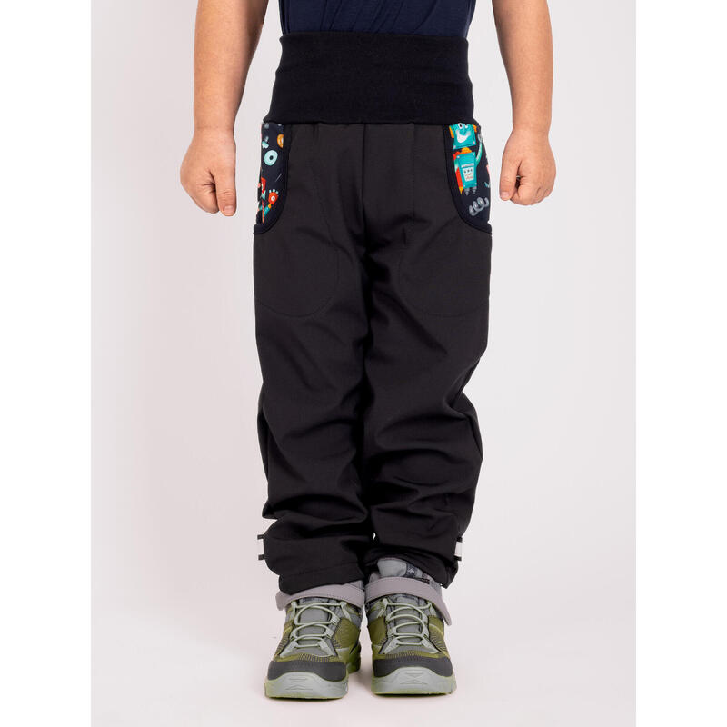 Dětské softshellové kalhoty s fleecem Basic, Černá, Roboti