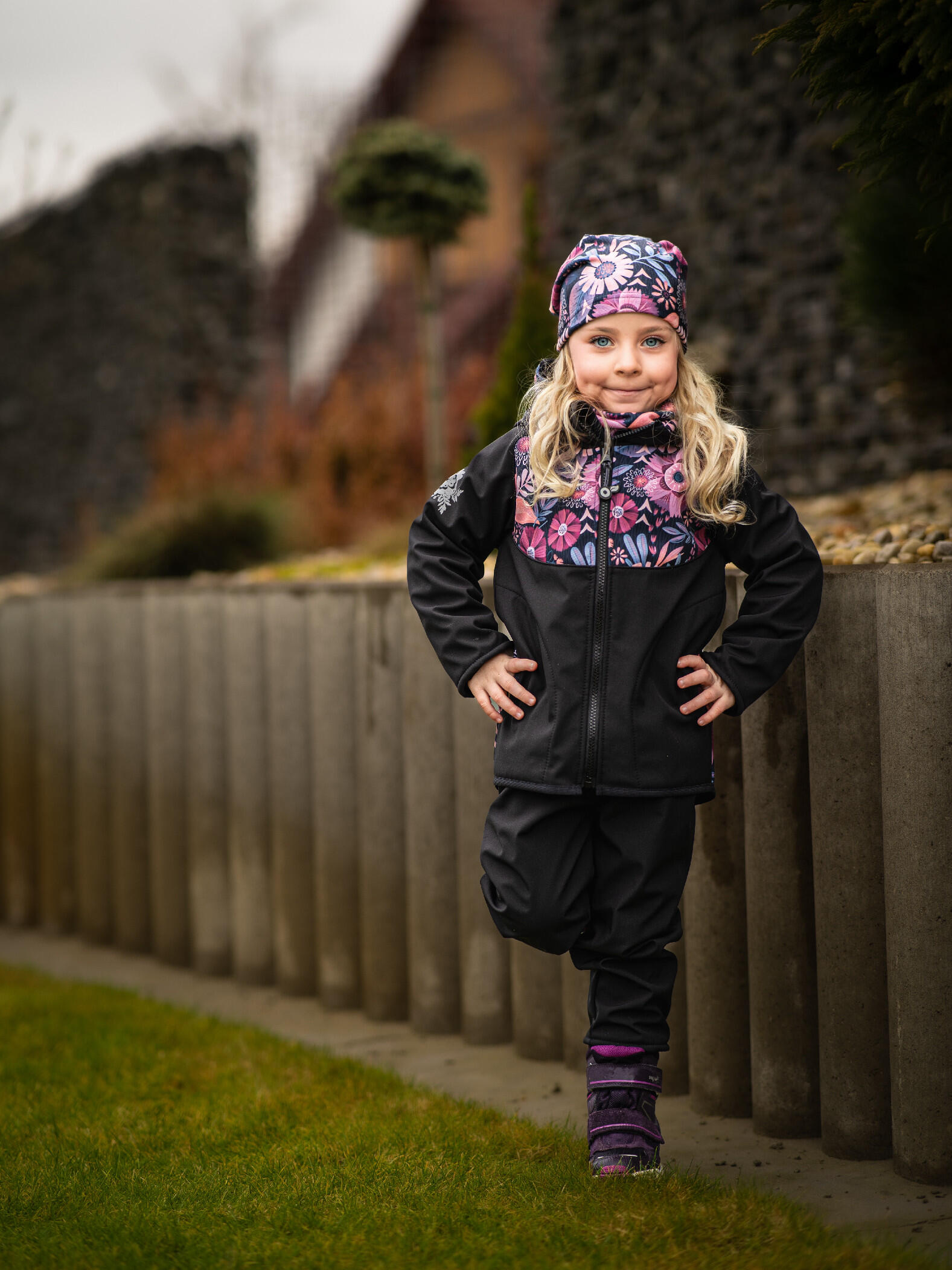 Softshell-Hose mit Fleece für Kleinkinder Basic, Schwarz, Magische Blumen 6/7