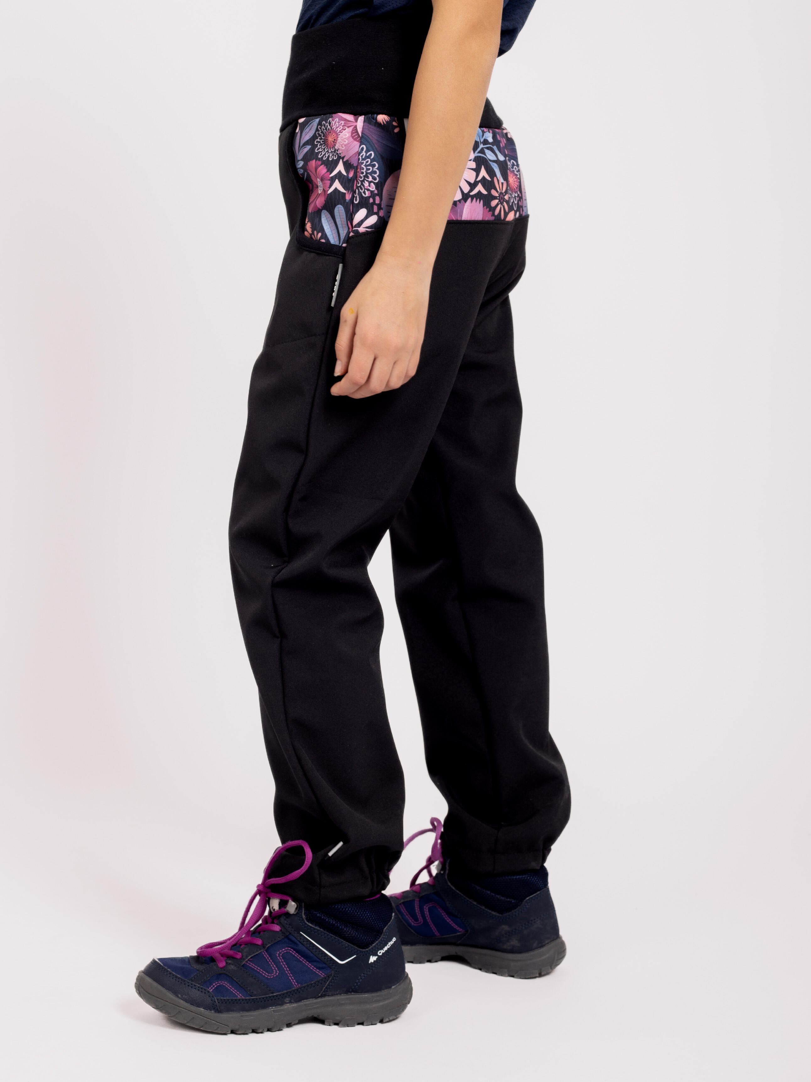 Softshell-Hose mit Fleece für Kinder Basic, Schwarz, Magische Blumen 3/7