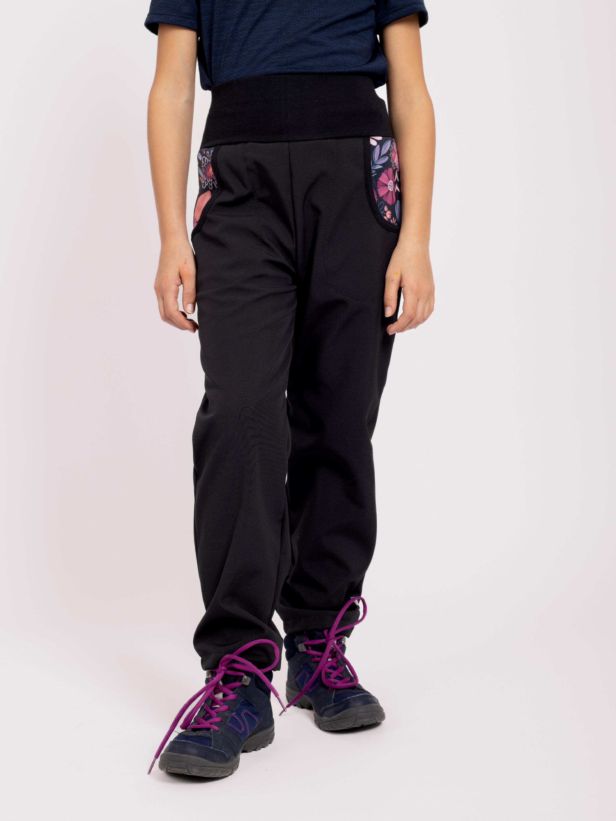 Softshell-Hose mit Fleece für Kinder Basic, Schwarz, Magische Blumen 2/7