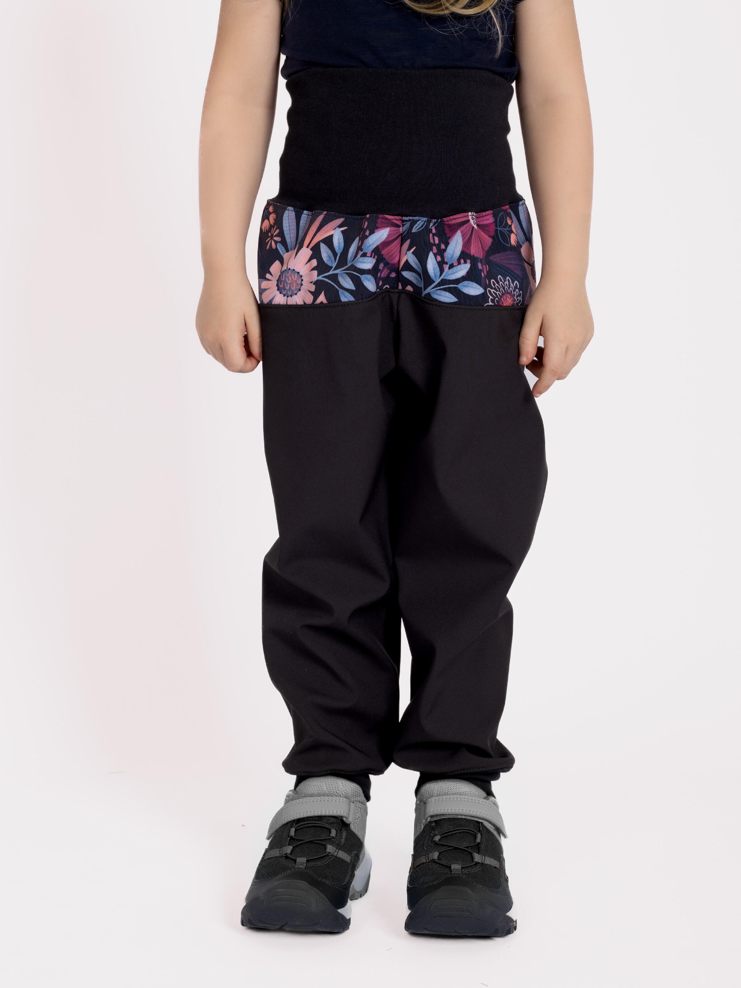 Softshell-Hose mit Fleece für Kleinkinder Basic, Schwarz, Magische Blumen 2/7