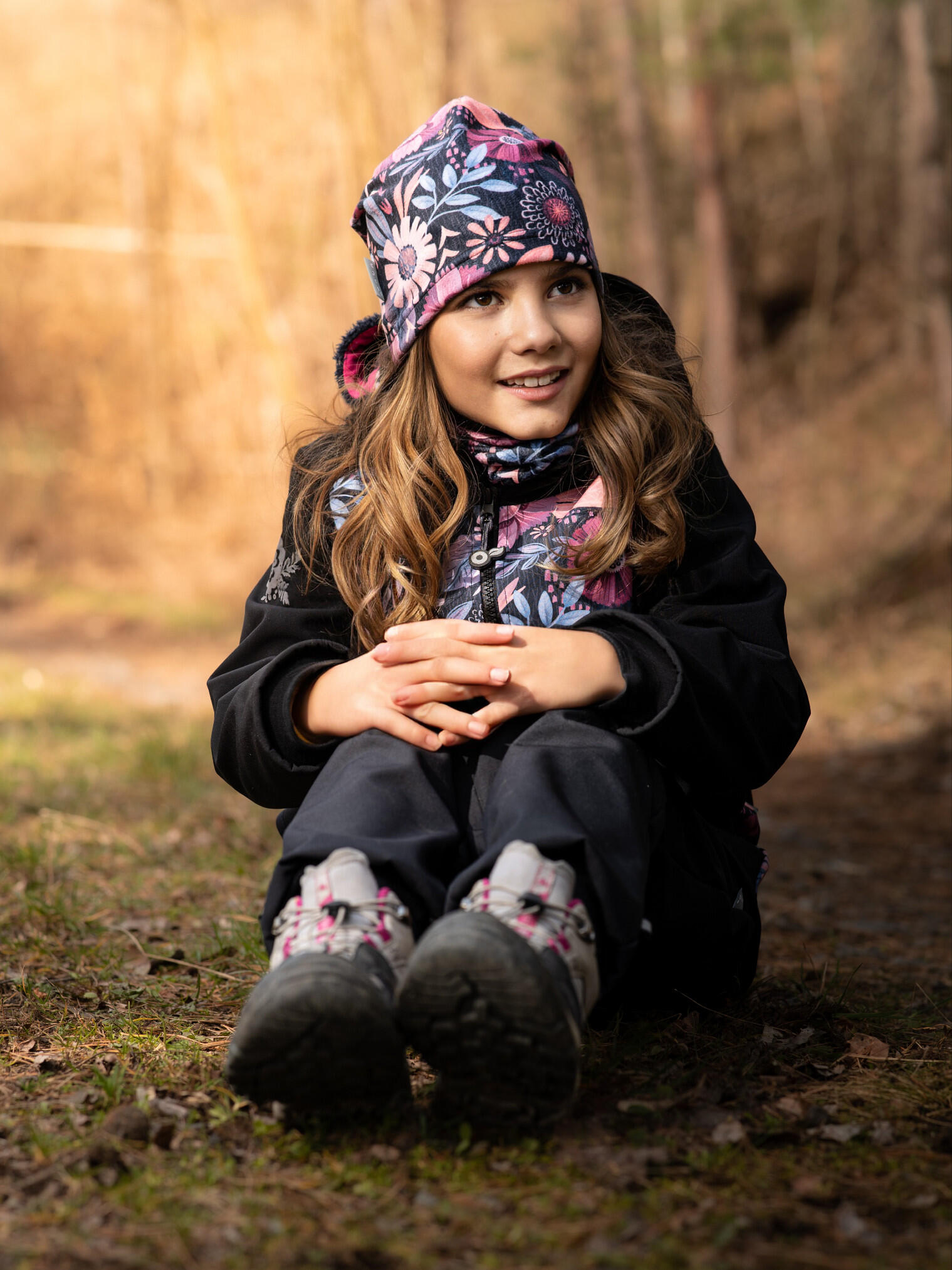 Softshell-Hose mit Fleece für Kinder Basic, Schwarz, Magische Blumen 5/7