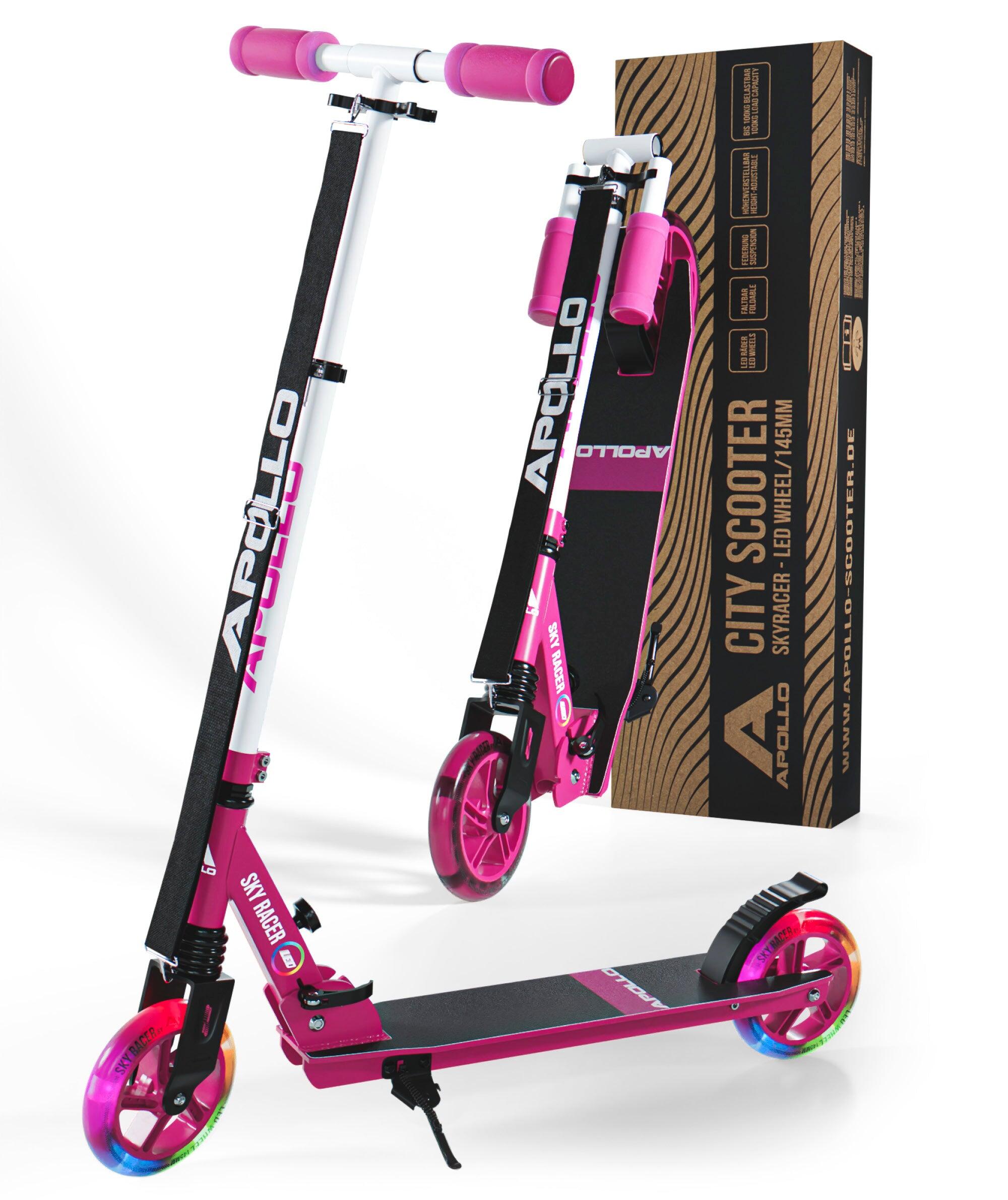 APOLLO 145mm City Scooter SKYRACER LED, Federung, Klappbar, Verstellbar - Berry