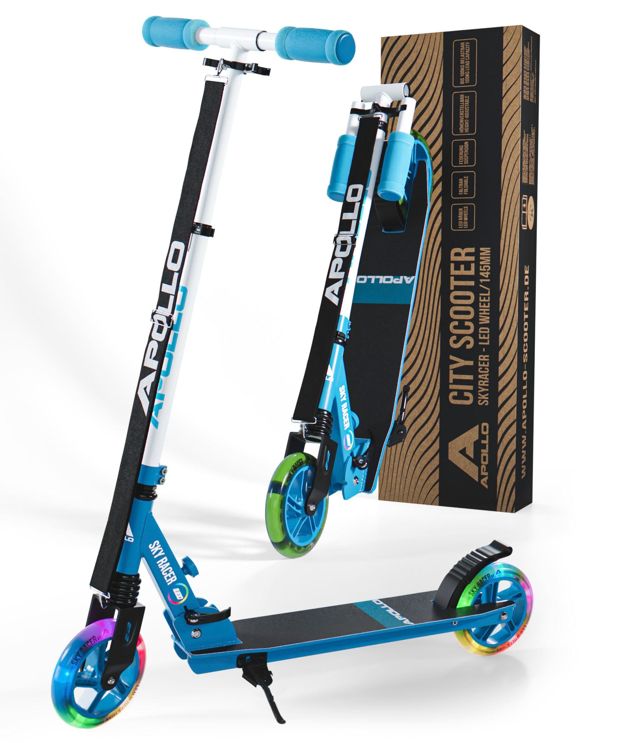 APOLLO 145mm City Scooter SKYRACER LED, Federung, Klappbar, Verstellbar - Blau