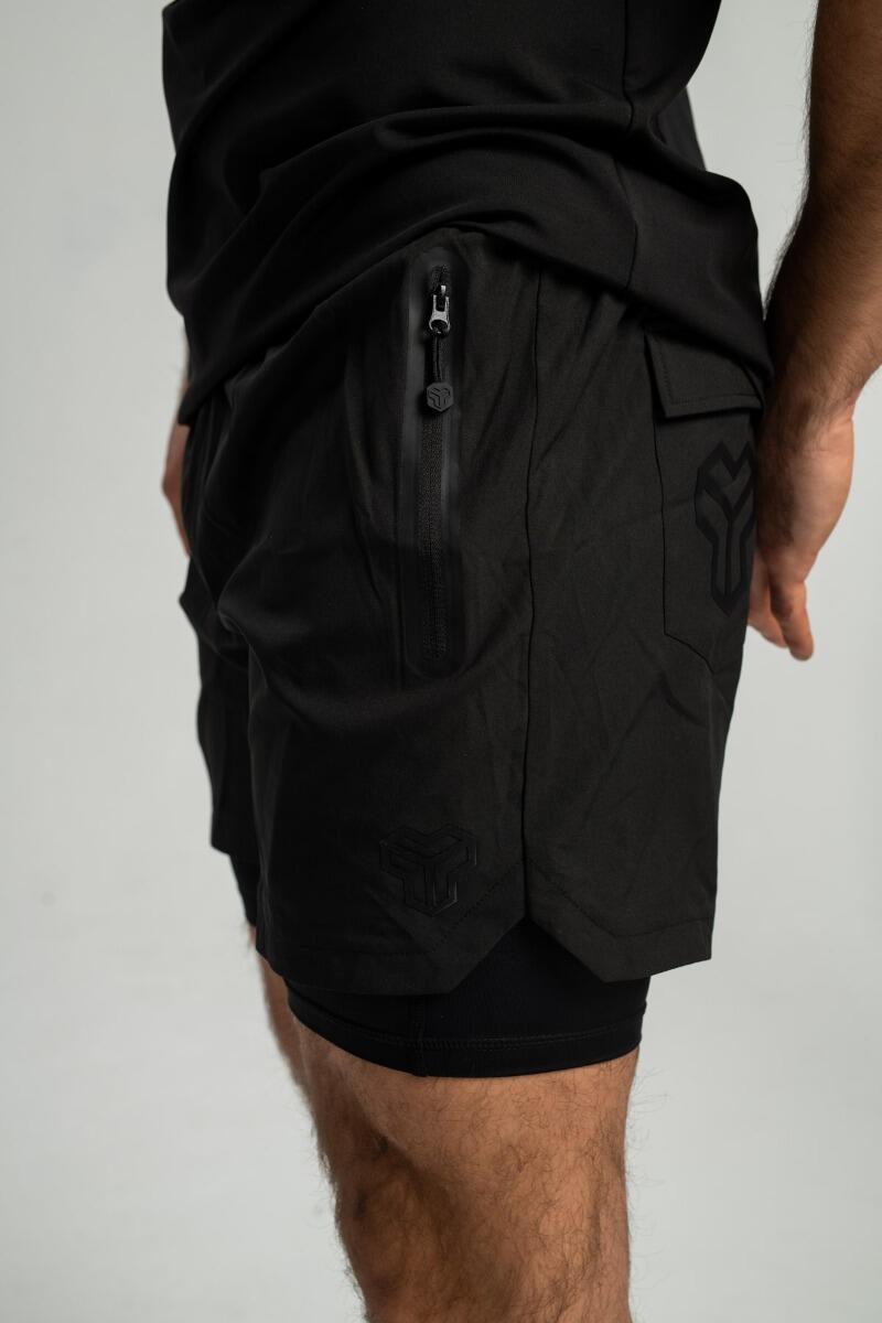 Uomo pantaloncini a doppio strato neri 2/7
