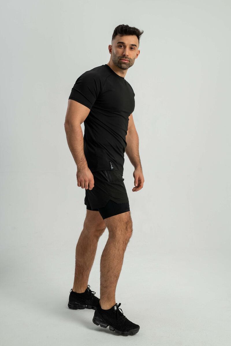 Uomo pantaloncini a doppio strato neri 6/7