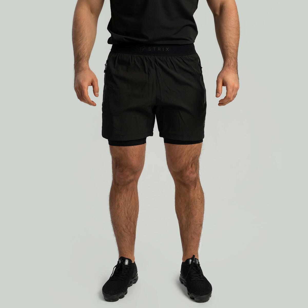 Uomo pantaloncini a doppio strato neri 1/7