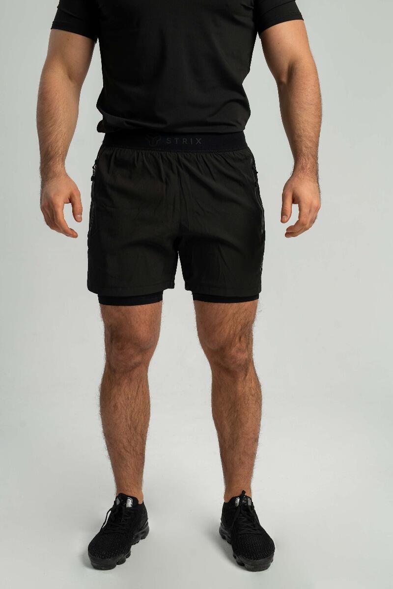 Uomo pantaloncini a doppio strato neri 4/7