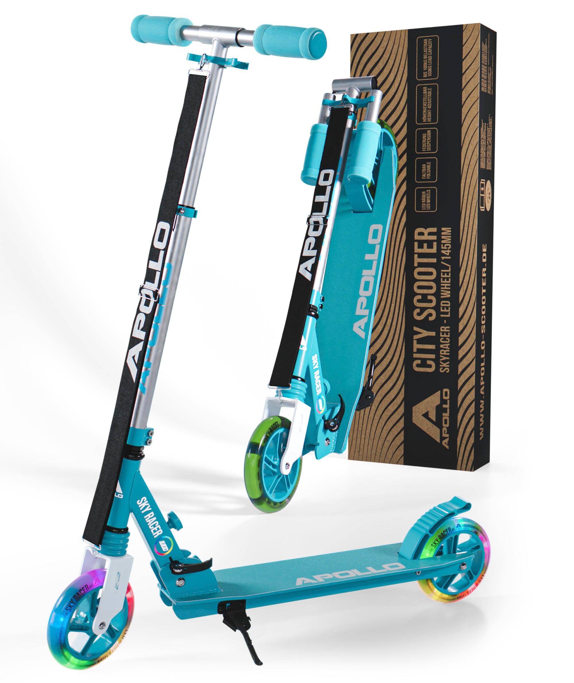 APOLLO 145mm City Scooter SKYRACER LED, Federung, Klappbar, Verstellbar - Mint