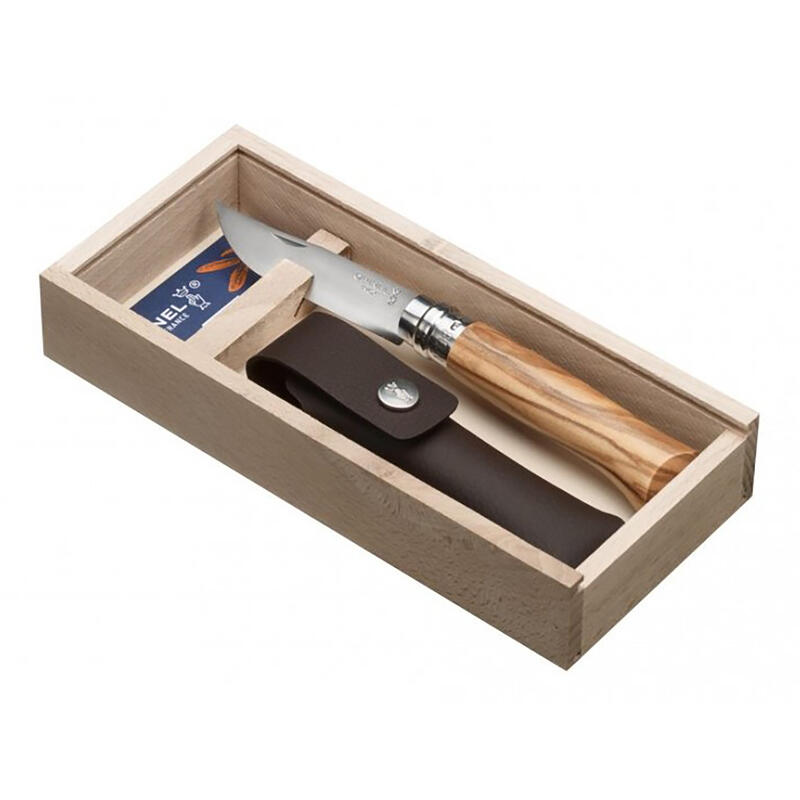 Set cadeau couteau No. 8 + étui pliant de poche olives bois