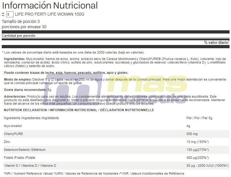 Probióticos Life Pro Ferti Life Woman 150g - Con Inositol y Folato 5/5